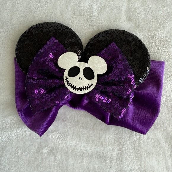 Disney Nightmare Before Mickey Ears Headband Jack Skellington Purple Sequin Bow - Picture 2 of 5